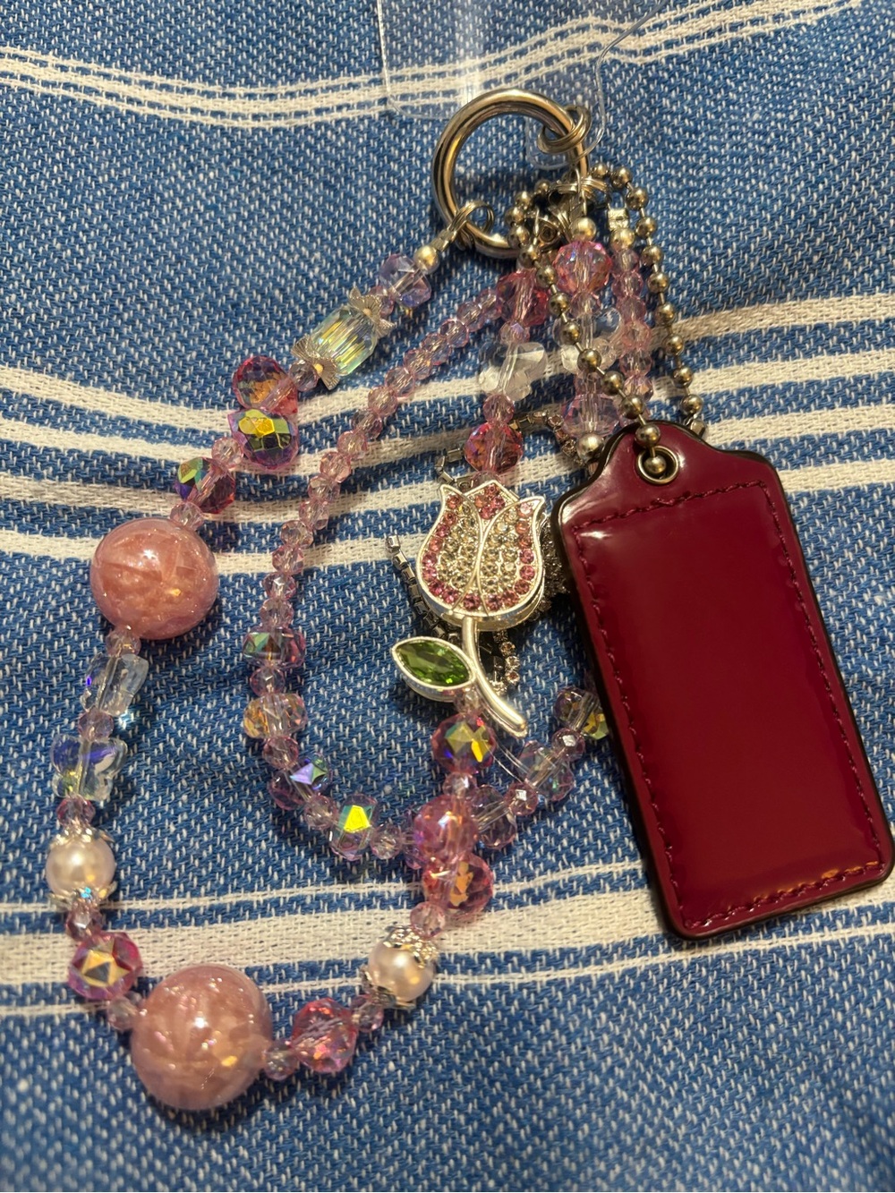 Coach hangtag with Pink and Burgundy Crystal Beaded Bag Charm with Tulip Accent - Picture 8 of 9